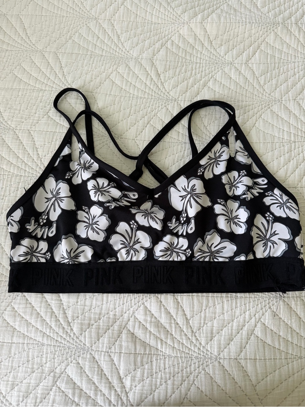 PINK Victoria's Secret Black & White Floral Strappy Bralette